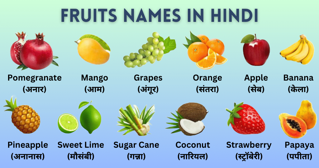 fruits name in Hindi and english