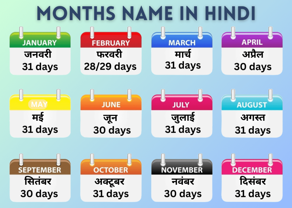 months name in hindi and english